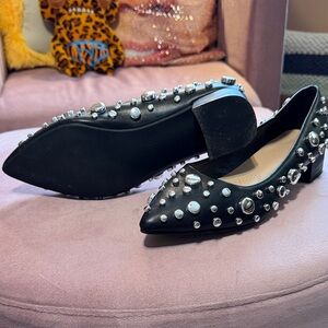 Studded Black Pointed Toe Flats - Women's Fashion Ballet Shoes